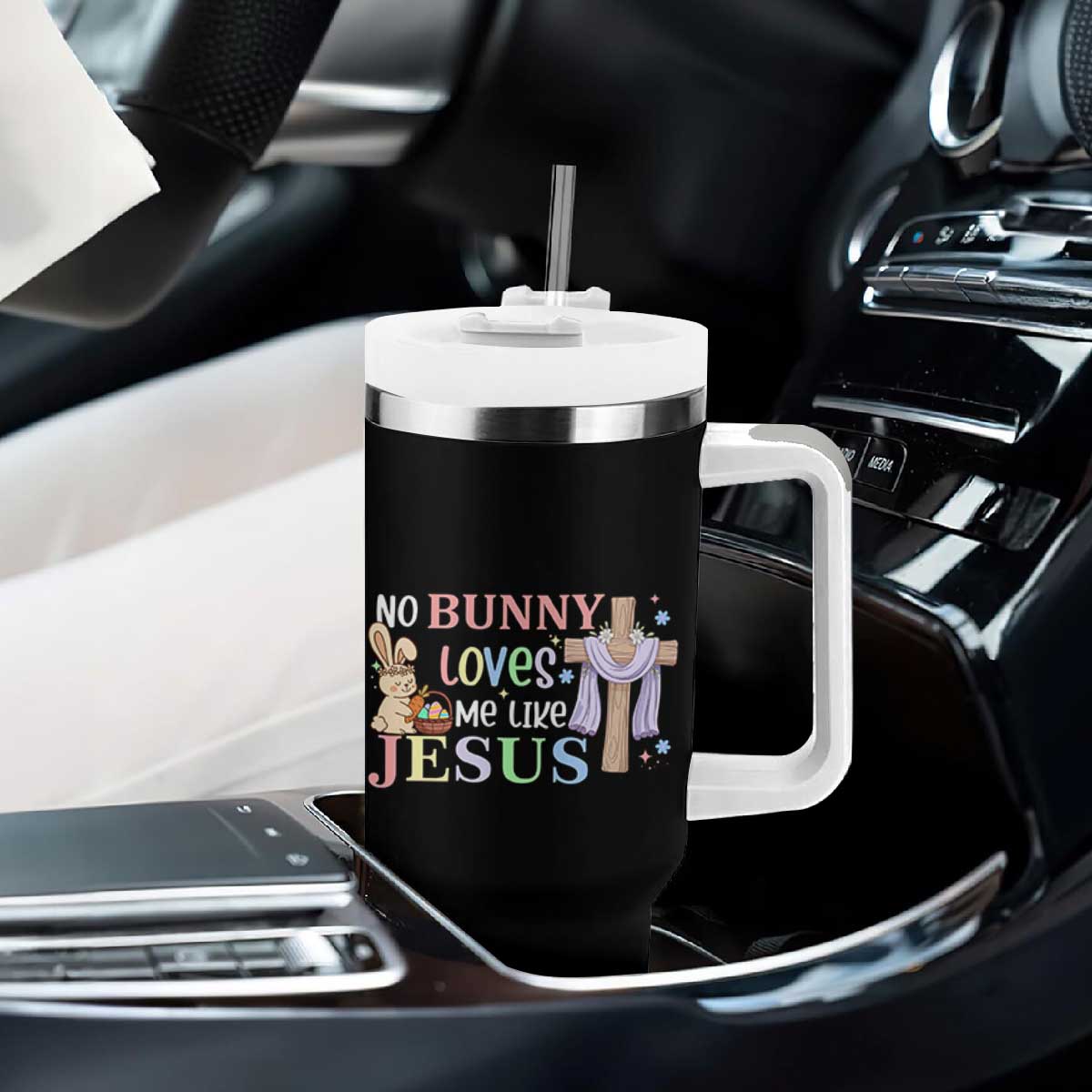 Funny Christian Easter Tumbler With Handle No Bunny Loves Me Like Jesus TS10 Print Your Wear