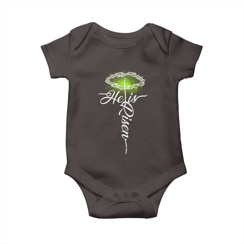 He Is Risen Baby Onesie Cross Jesus Religious Easter TS10 Dark Chocolate Print Your Wear