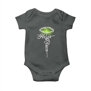 He Is Risen Baby Onesie Cross Jesus Religious Easter TS10 Dark Heather Print Your Wear