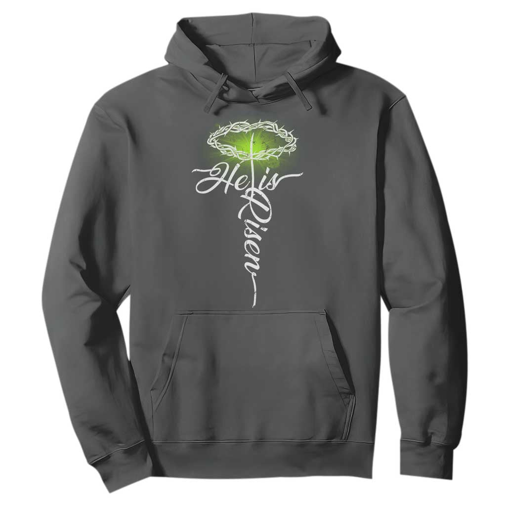 He Is Risen Hoodie Cross Jesus Religious Easter TS10 Dark Heather Print Your Wear