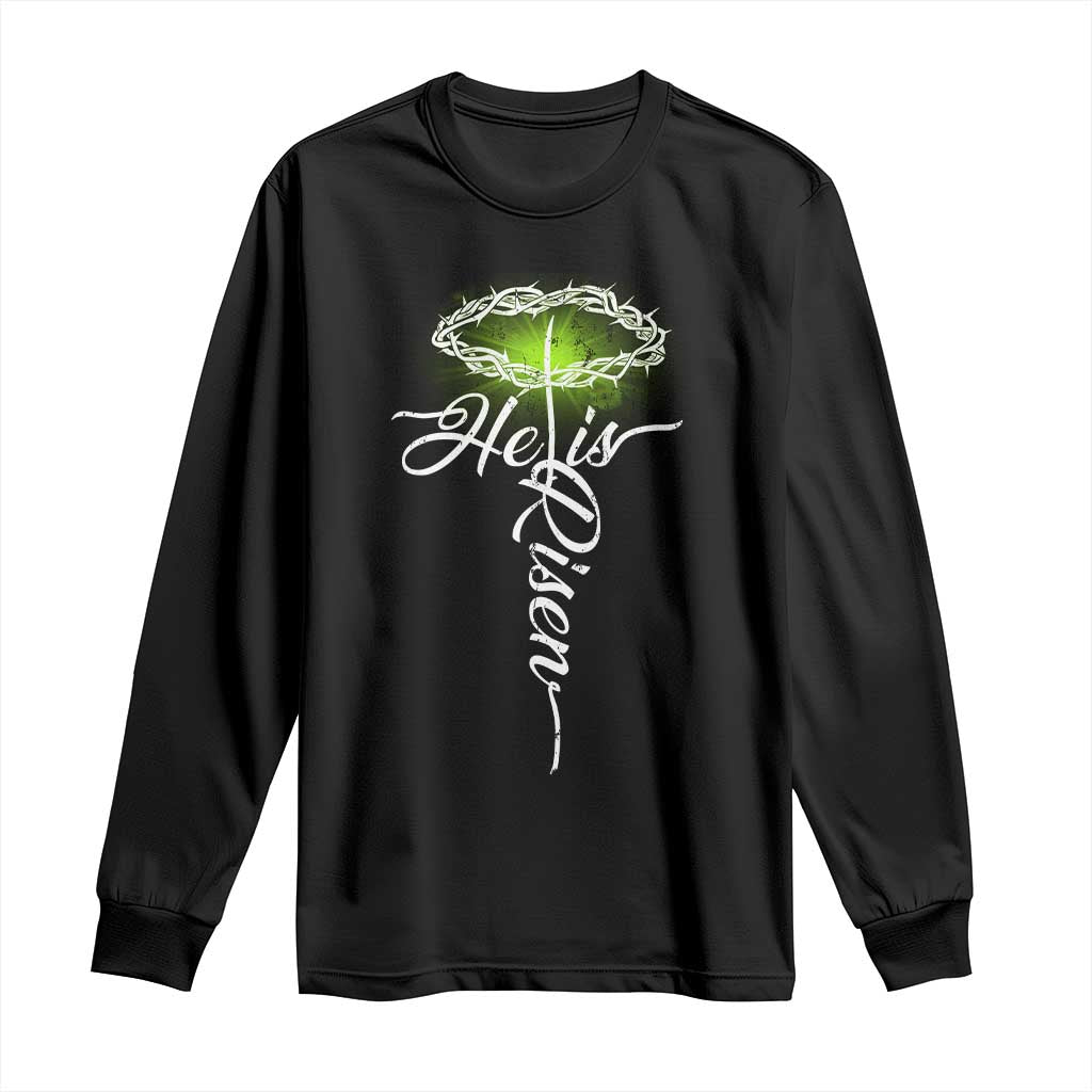 He Is Risen Long Sleeve Shirt Cross Jesus Religious Easter TS10 Black Print Your Wear