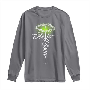 He Is Risen Long Sleeve Shirt Cross Jesus Religious Easter TS10 Charcoal Print Your Wear