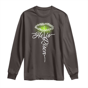 He Is Risen Long Sleeve Shirt Cross Jesus Religious Easter TS10 Dark Chocolate Print Your Wear