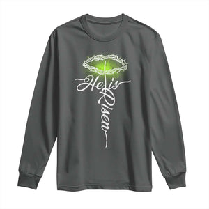 He Is Risen Long Sleeve Shirt Cross Jesus Religious Easter TS10 Dark Heather Print Your Wear