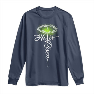 He Is Risen Long Sleeve Shirt Cross Jesus Religious Easter TS10 Navy Print Your Wear