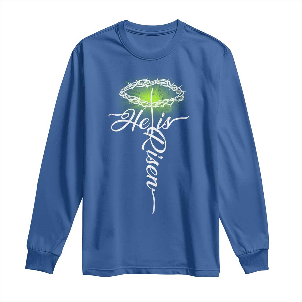 He Is Risen Long Sleeve Shirt Cross Jesus Religious Easter TS10 Royal Blue Print Your Wear