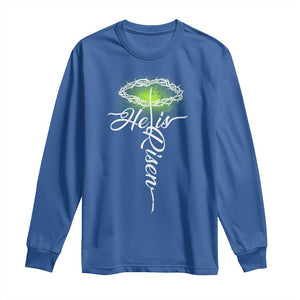 He Is Risen Long Sleeve Shirt Cross Jesus Religious Easter TS10 Royal Blue Print Your Wear