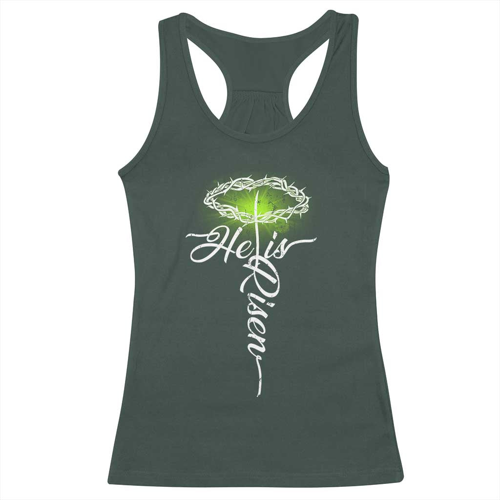 He Is Risen Racerback Tank Top Cross Jesus Religious Easter TS10 Dark Forest Green Print Your Wear