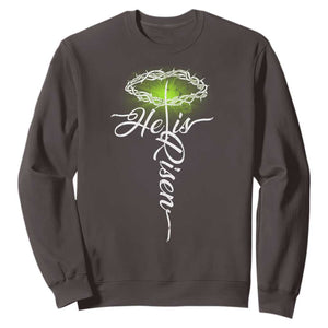 He Is Risen Sweatshirt Cross Jesus Religious Easter TS10 Dark Chocolate Print Your Wear