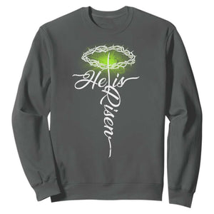 He Is Risen Sweatshirt Cross Jesus Religious Easter TS10 Dark Heather Print Your Wear