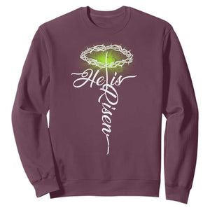 He Is Risen Sweatshirt Cross Jesus Religious Easter TS10 Maroon Print Your Wear