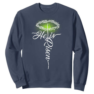 He Is Risen Sweatshirt Cross Jesus Religious Easter TS10 Navy Print Your Wear