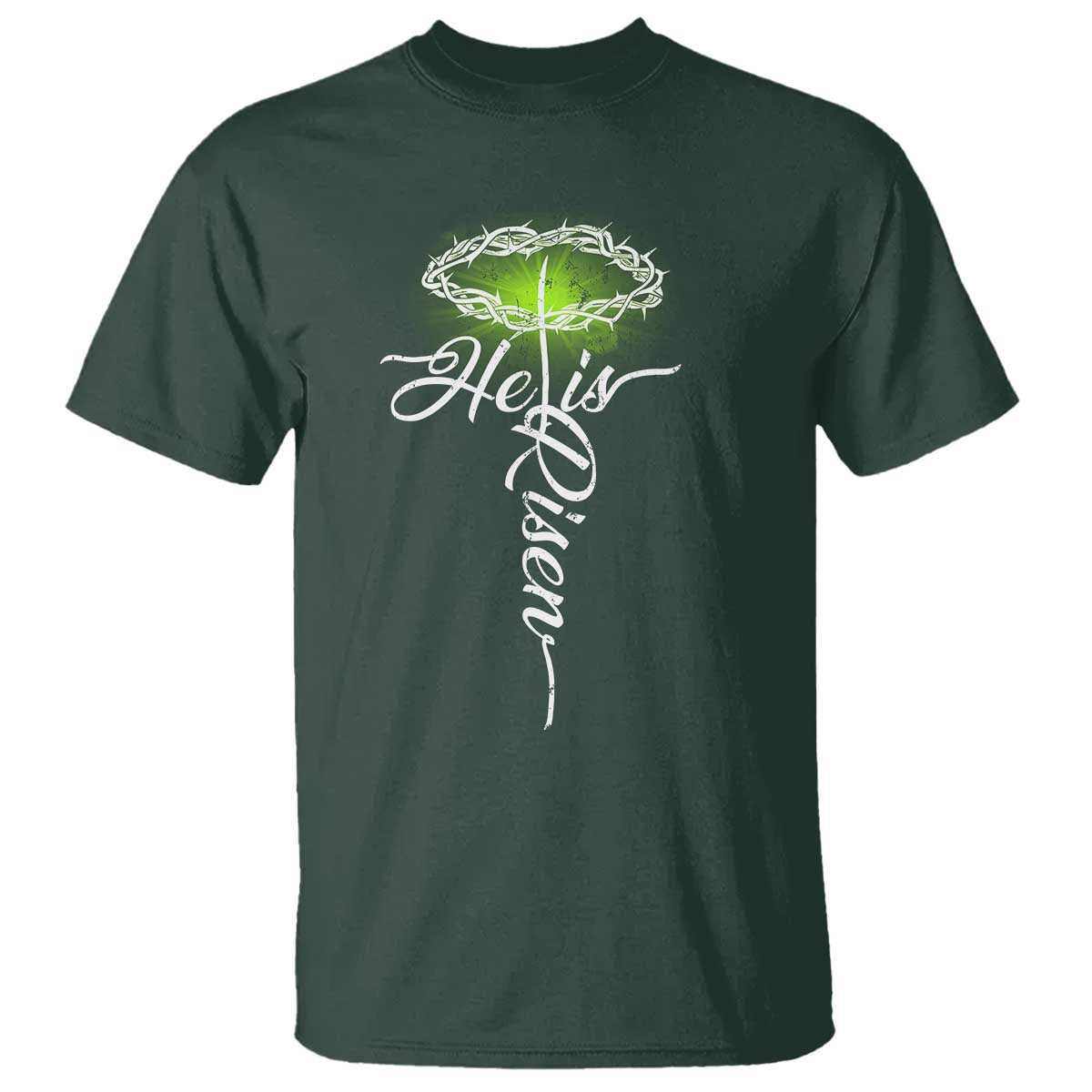 He Is Risen T Shirt Cross Jesus Religious Easter TS10 Dark Forest Green Print Your Wear