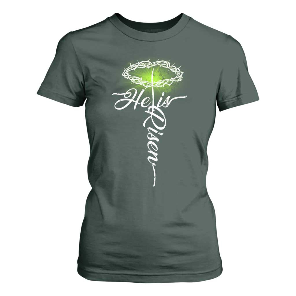 He Is Risen T Shirt For Women Cross Jesus Religious Easter TS10 Dark Forest Green Print Your Wear