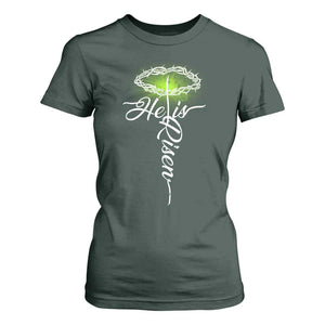 He Is Risen T Shirt For Women Cross Jesus Religious Easter TS10 Dark Forest Green Print Your Wear