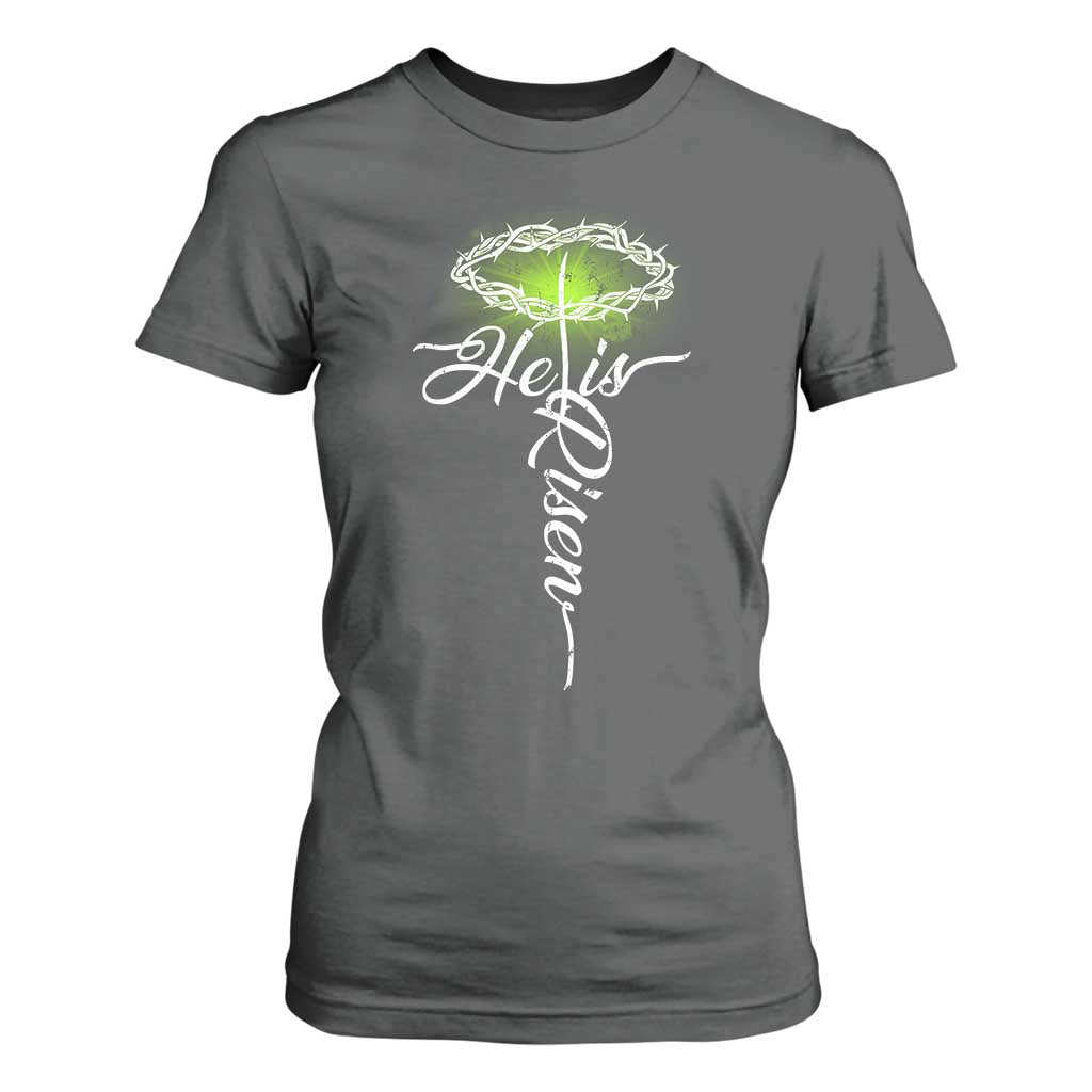 He Is Risen T Shirt For Women Cross Jesus Religious Easter TS10 Dark Heather Print Your Wear