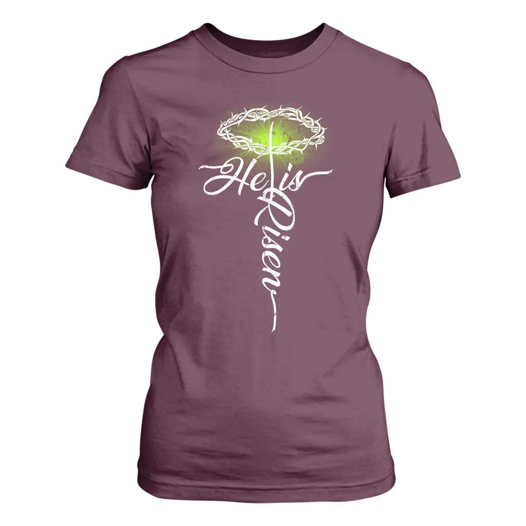 He Is Risen T Shirt For Women Cross Jesus Religious Easter TS10 Maroon Print Your Wear