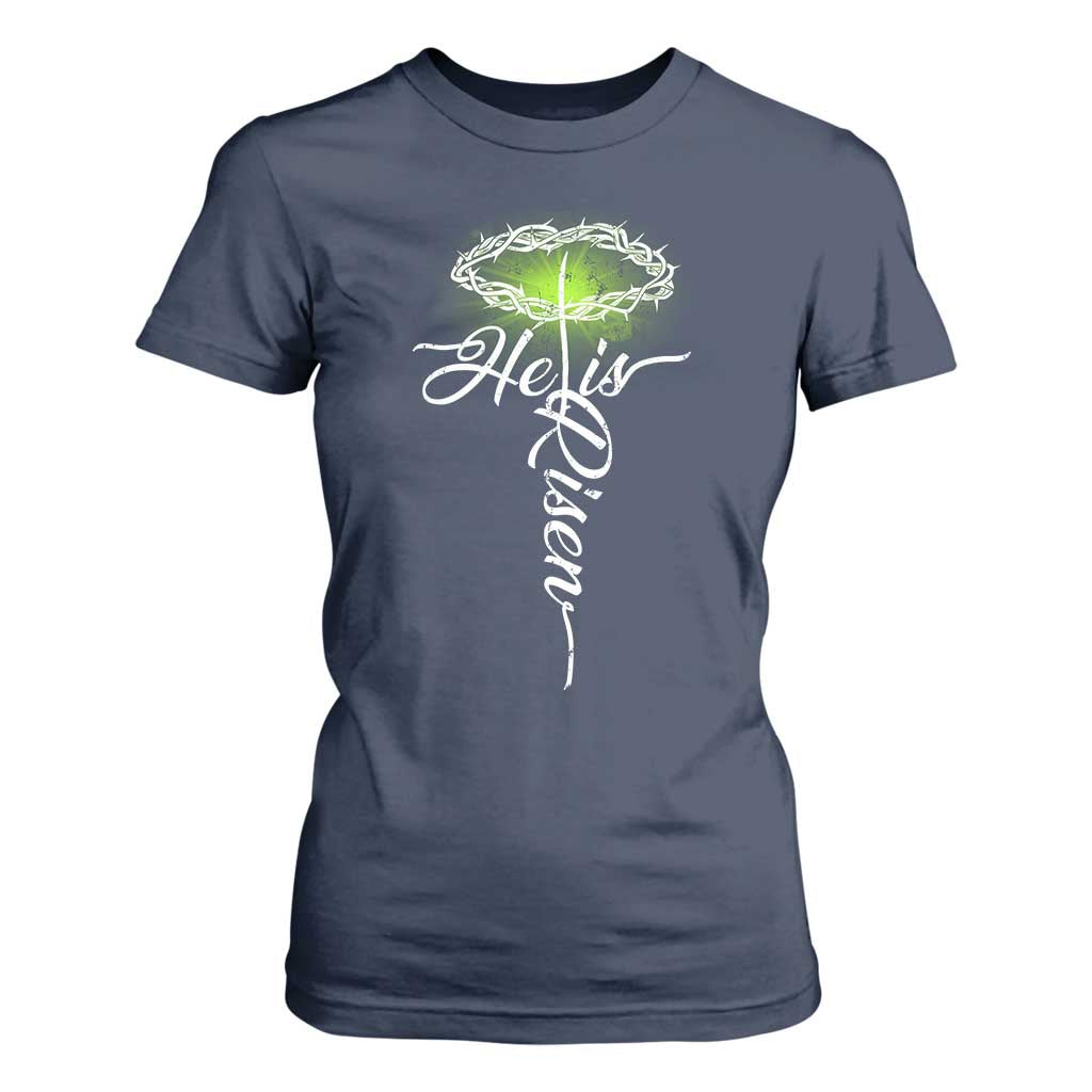 He Is Risen T Shirt For Women Cross Jesus Religious Easter TS10 Navy Print Your Wear