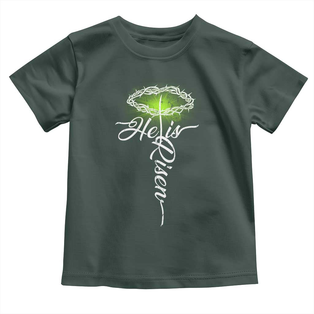 He Is Risen Toddler T Shirt Cross Jesus Religious Easter TS10 Dark Forest Green Print Your Wear