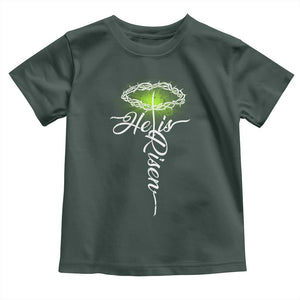 He Is Risen Toddler T Shirt Cross Jesus Religious Easter TS10 Dark Forest Green Print Your Wear