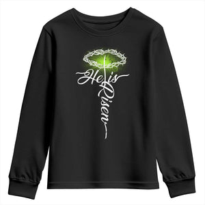 He Is Risen Youth Sweatshirt Cross Jesus Religious Easter TS10 Black Print Your Wear