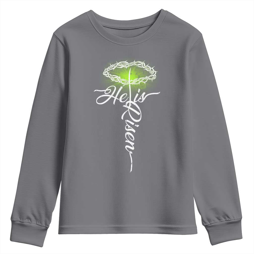 He Is Risen Youth Sweatshirt Cross Jesus Religious Easter TS10 Charcoal Print Your Wear