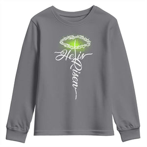 He Is Risen Youth Sweatshirt Cross Jesus Religious Easter TS10 Charcoal Print Your Wear