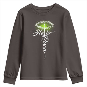He Is Risen Youth Sweatshirt Cross Jesus Religious Easter TS10 Dark Chocolate Print Your Wear