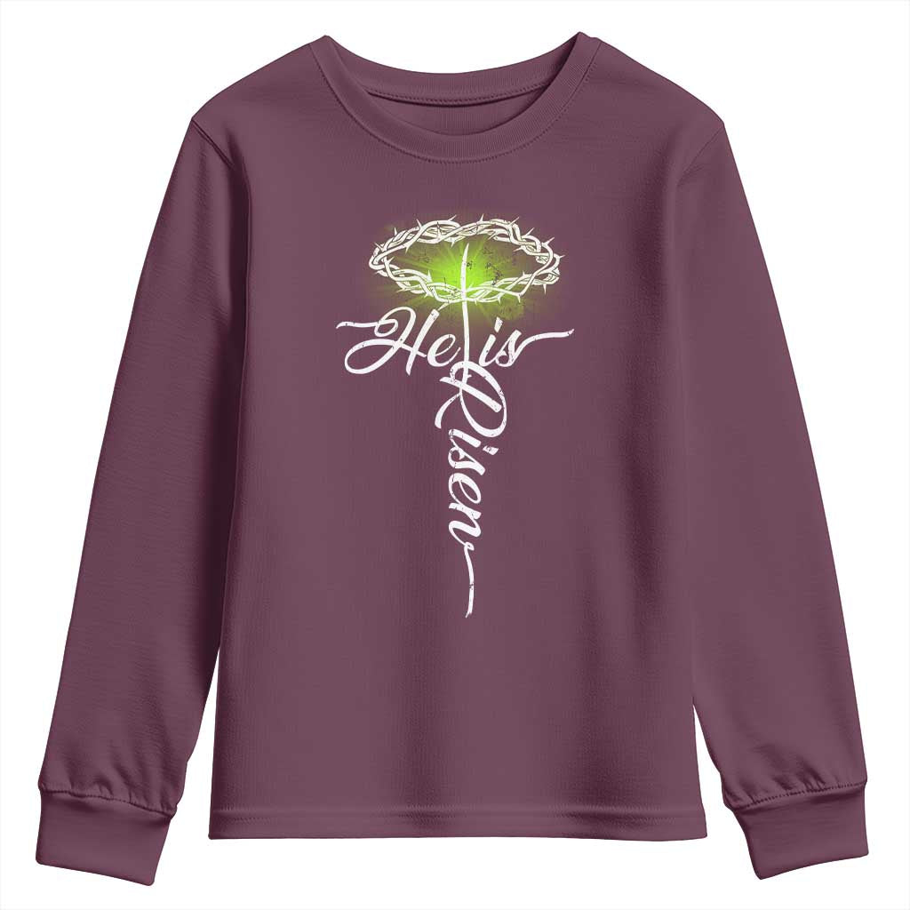 He Is Risen Youth Sweatshirt Cross Jesus Religious Easter TS10 Maroon Print Your Wear