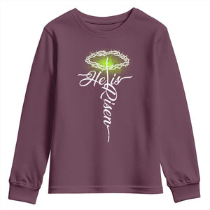He Is Risen Youth Sweatshirt Cross Jesus Religious Easter TS10 Maroon Print Your Wear