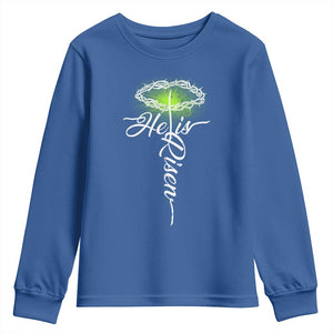 He Is Risen Youth Sweatshirt Cross Jesus Religious Easter TS10 Royal Blue Print Your Wear