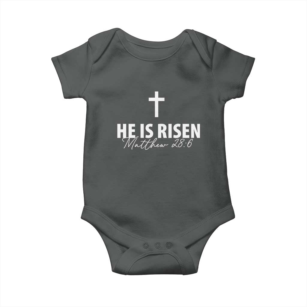 He Is Risen Baby Onesie Cross Christian Minimal Religious Easter Day TS10 Dark Heather Print Your Wear