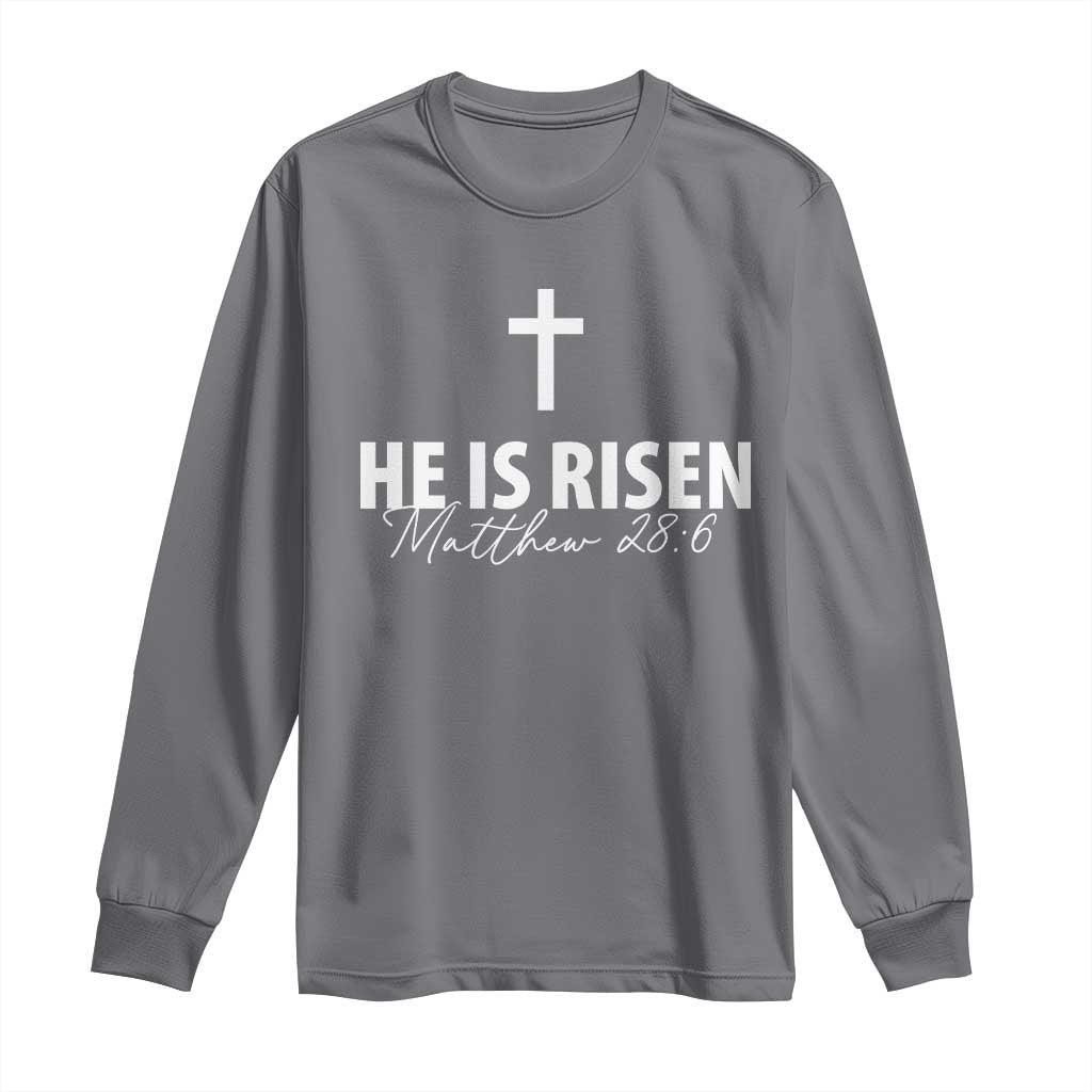 He Is Risen Long Sleeve Shirt Cross Christian Minimal Religious Easter Day TS10 Charcoal Print Your Wear