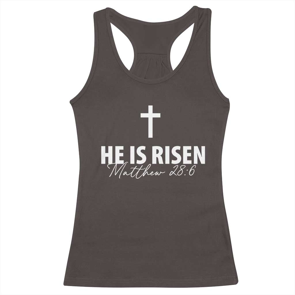 He Is Risen Racerback Tank Top Cross Christian Minimal Religious Easter Day TS10 Dark Chocolate Print Your Wear