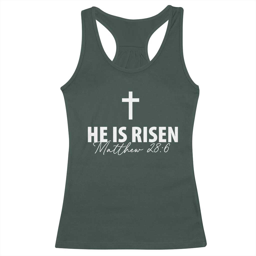 He Is Risen Racerback Tank Top Cross Christian Minimal Religious Easter Day TS10 Dark Forest Green Print Your Wear