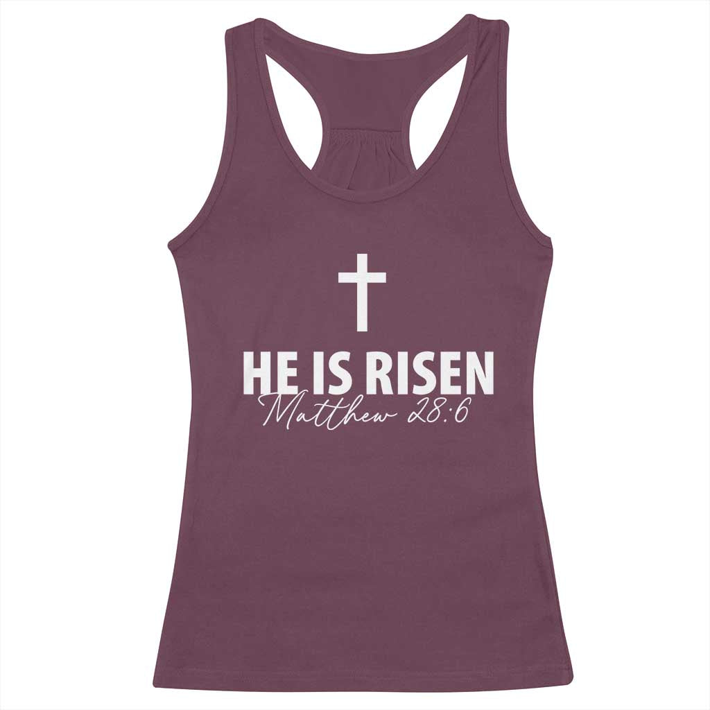 He Is Risen Racerback Tank Top Cross Christian Minimal Religious Easter Day TS10 Maroon Print Your Wear