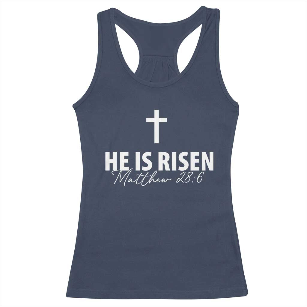 He Is Risen Racerback Tank Top Cross Christian Minimal Religious Easter Day TS10 Navy Print Your Wear