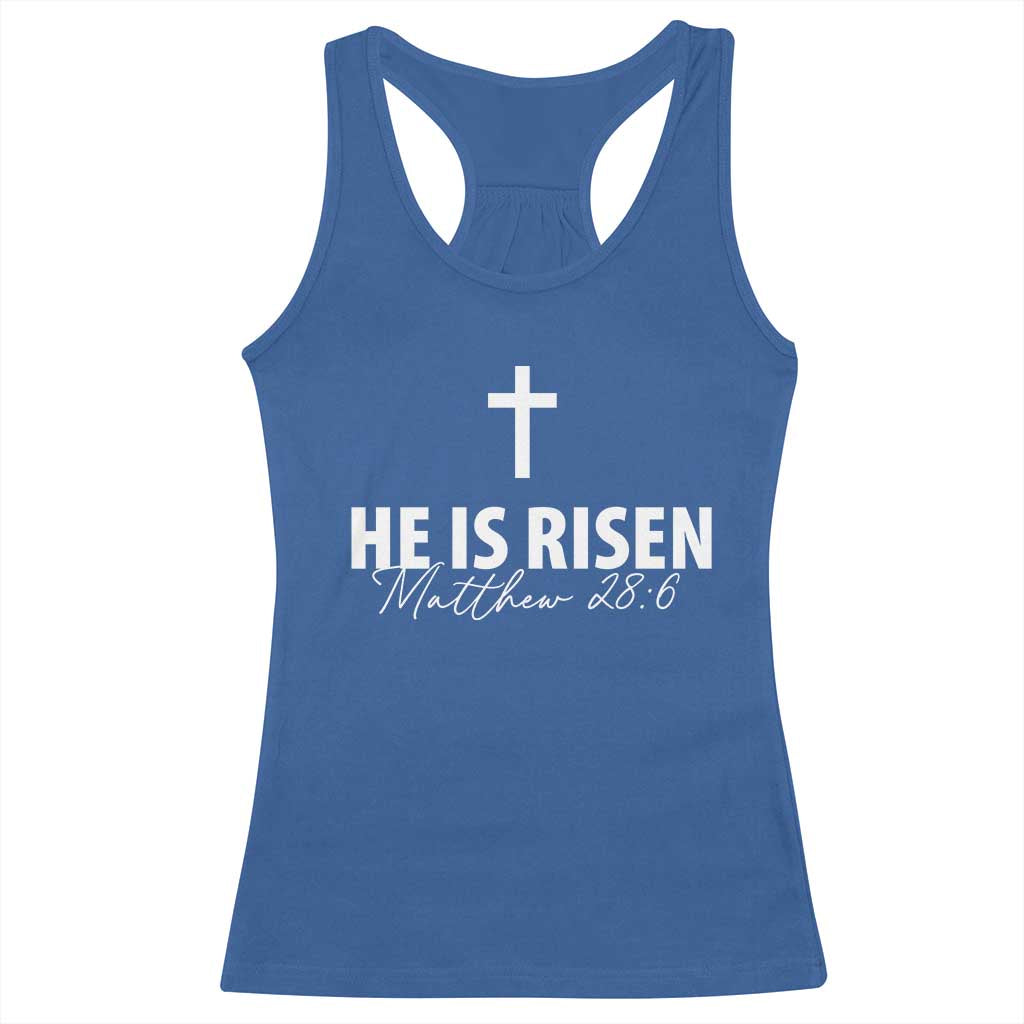 He Is Risen Racerback Tank Top Cross Christian Minimal Religious Easter Day TS10 Royal Blue Print Your Wear