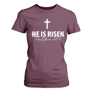 He Is Risen T Shirt For Women Cross Christian Minimal Religious Easter Day TS10 Maroon Print Your Wear