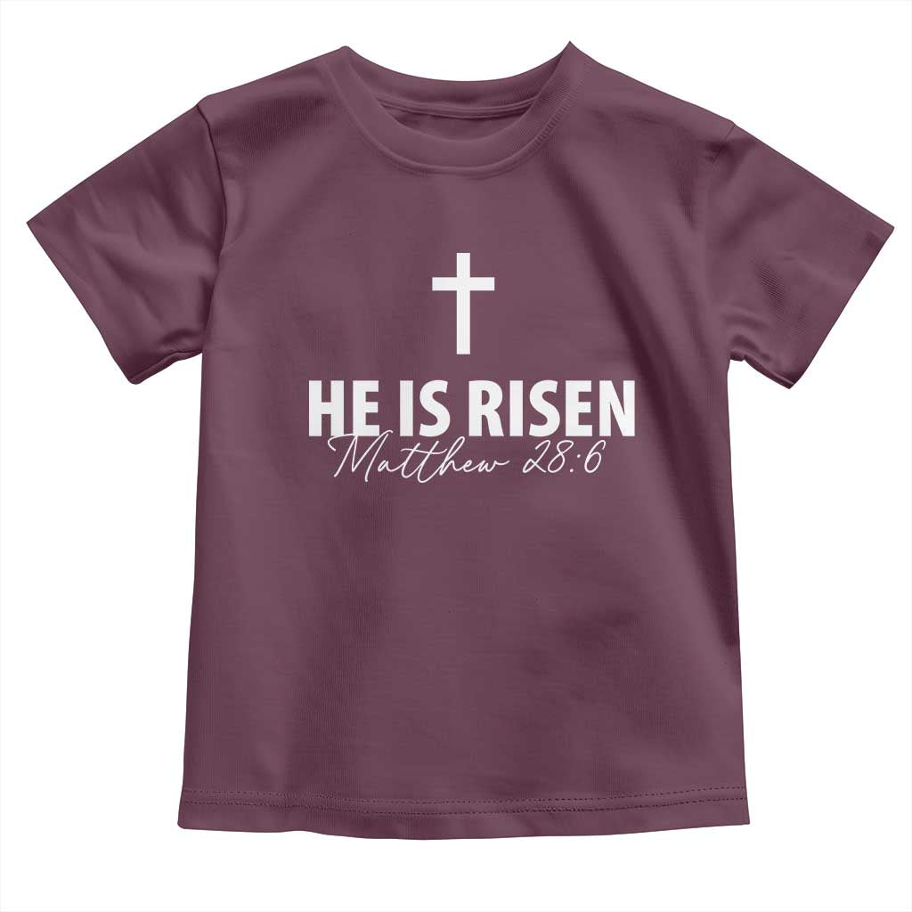 He Is Risen Toddler T Shirt Cross Christian Minimal Religious Easter Day TS10 Maroon Print Your Wear