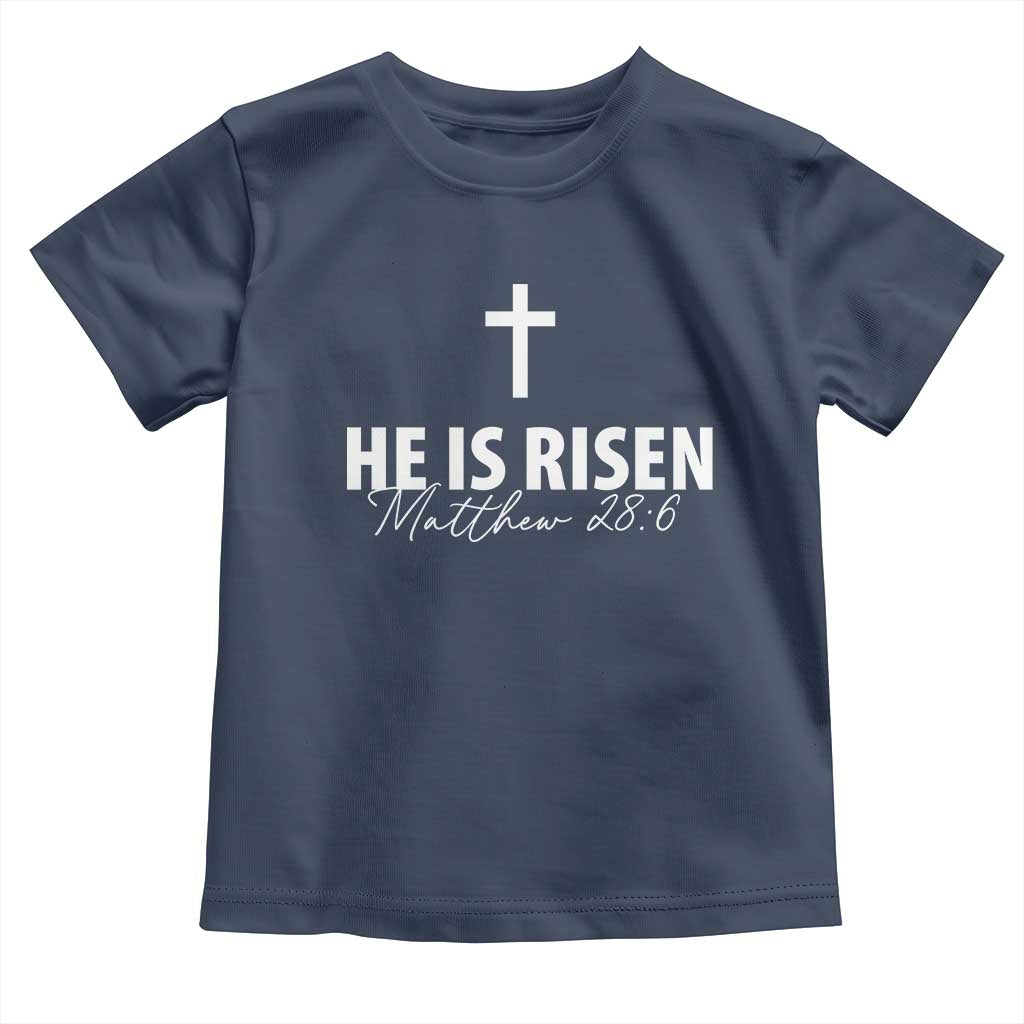 He Is Risen Toddler T Shirt Cross Christian Minimal Religious Easter Day TS10 Navy Print Your Wear
