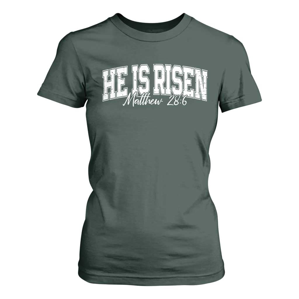 He Is Risen T Shirt For Women Easter Day Christian Jesus Religious Gift TS10 Dark Forest Green Print Your Wear
