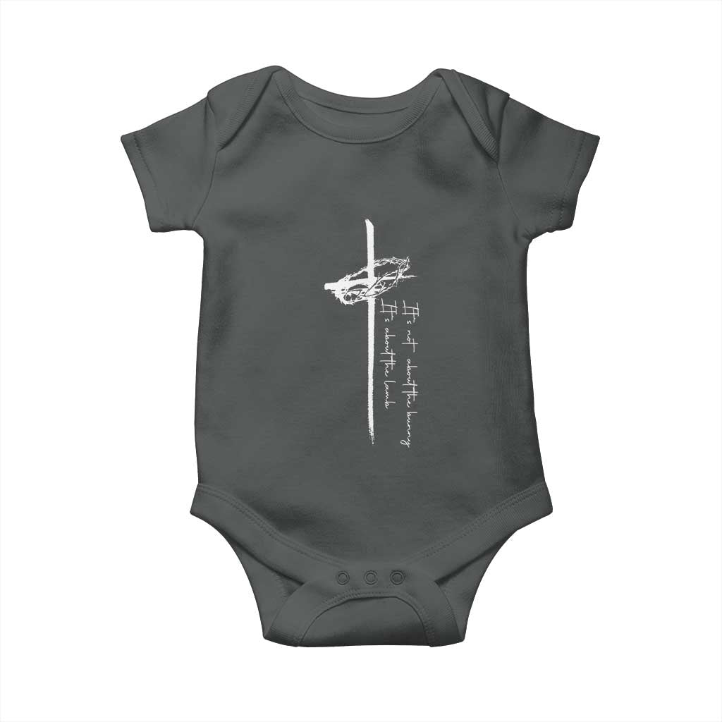Easter Cross Baby Onesie Its Not About The Bunny About Lamb TS10 Dark Heather Print Your Wear
