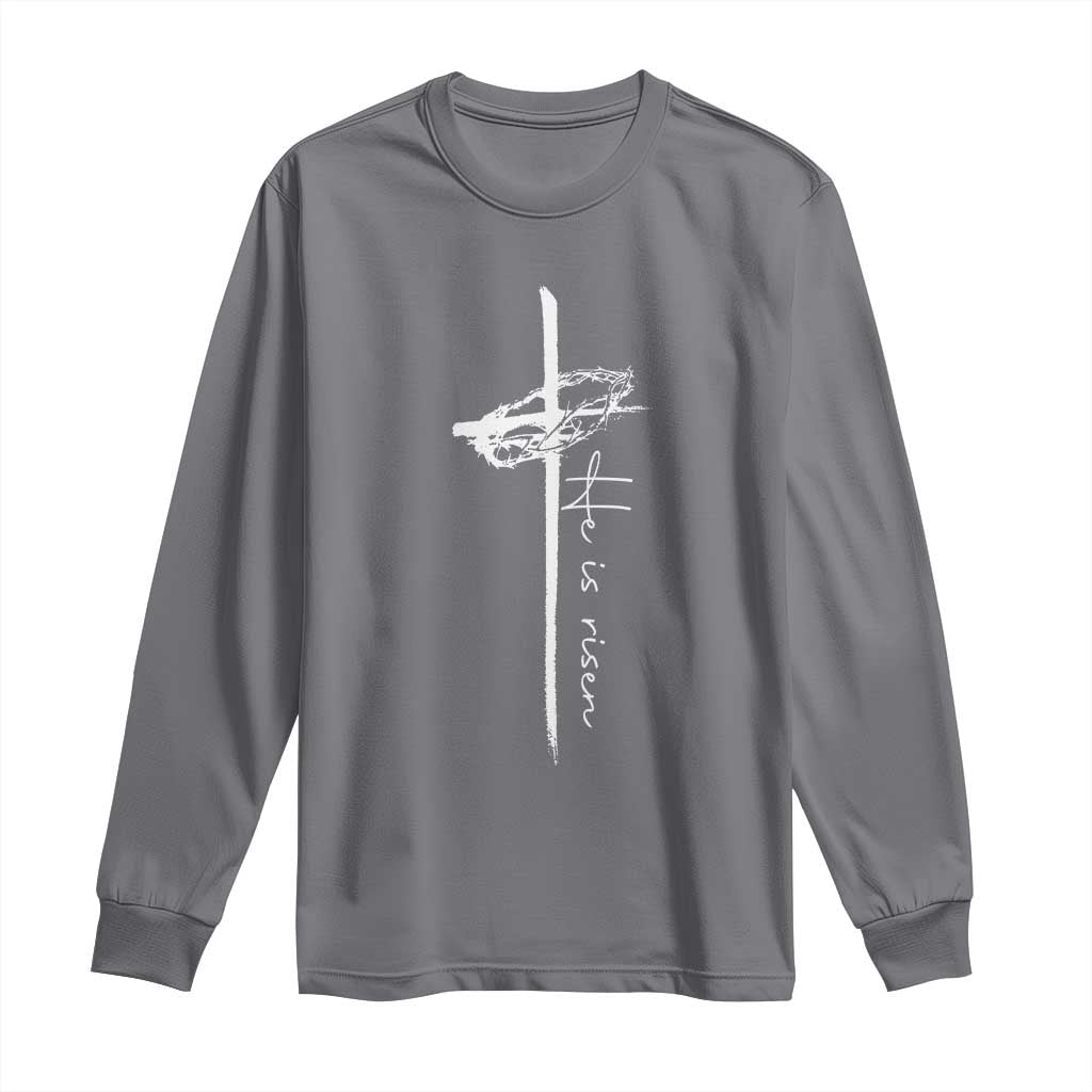 Easter Cross He Is Risen Jesus Christian Long Sleeve Shirt TS10 Charcoal Print Your Wear