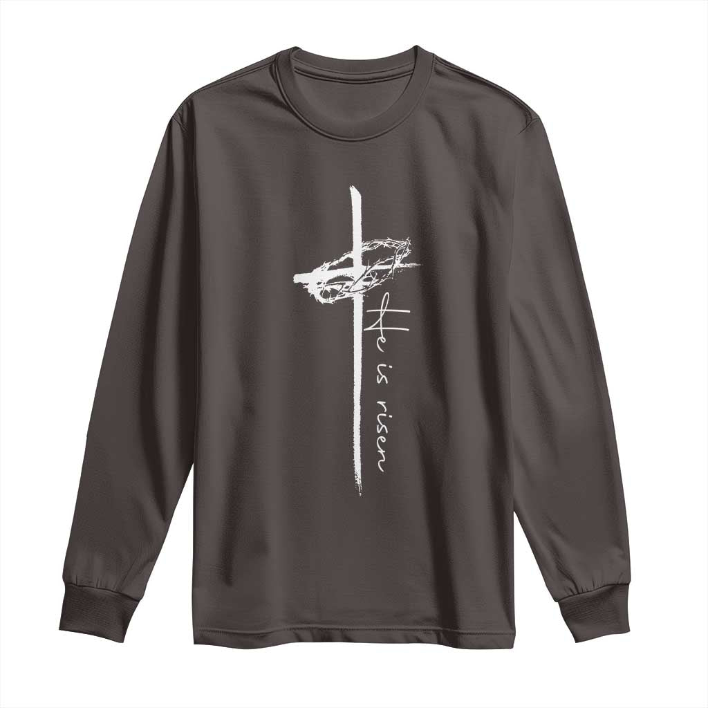 Easter Cross He Is Risen Jesus Christian Long Sleeve Shirt TS10 Dark Chocolate Print Your Wear