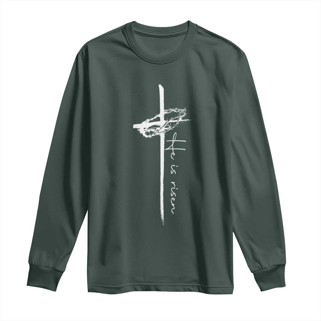 Easter Cross He Is Risen Jesus Christian Long Sleeve Shirt TS10 Dark Forest Green Print Your Wear