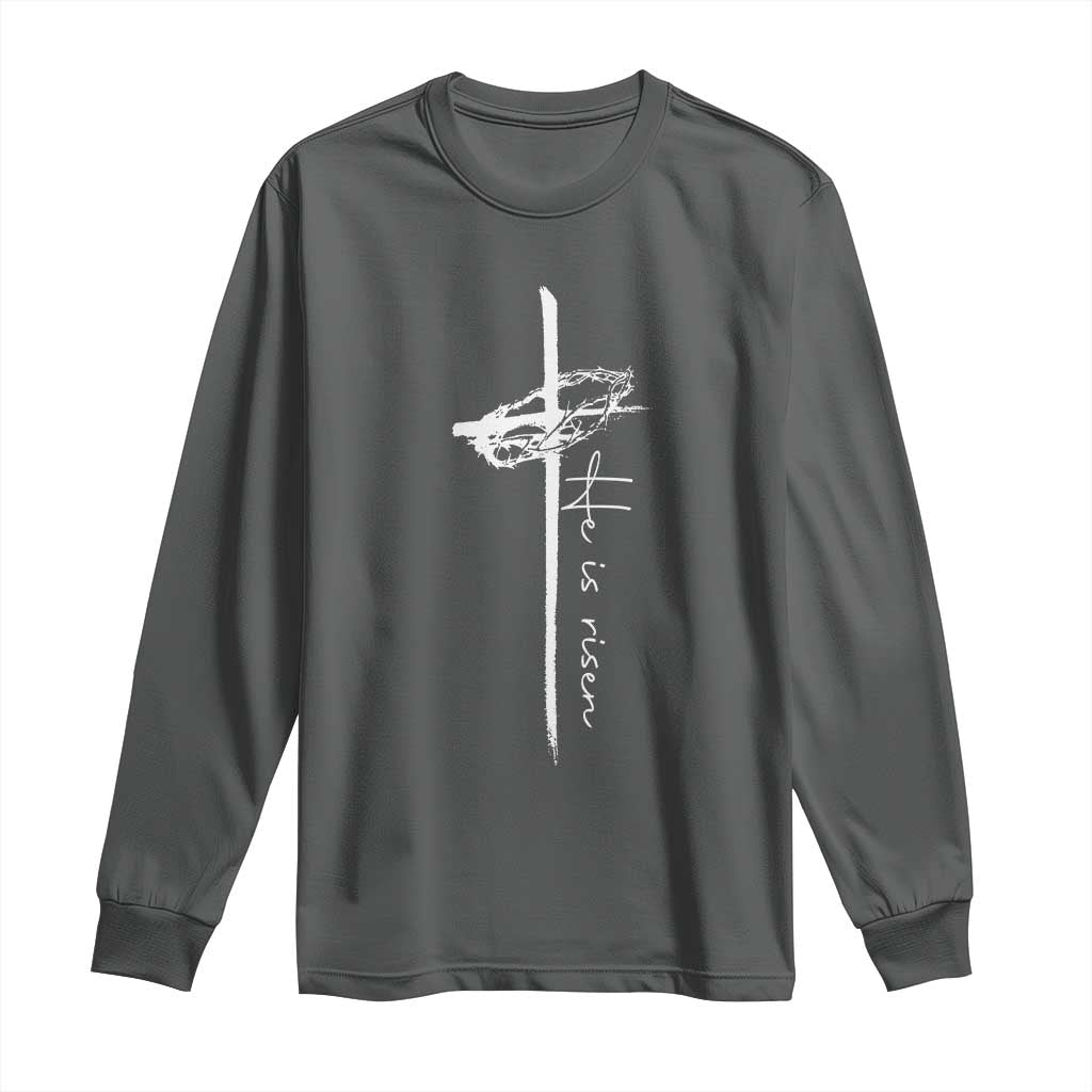 Easter Cross He Is Risen Jesus Christian Long Sleeve Shirt TS10 Dark Heather Print Your Wear
