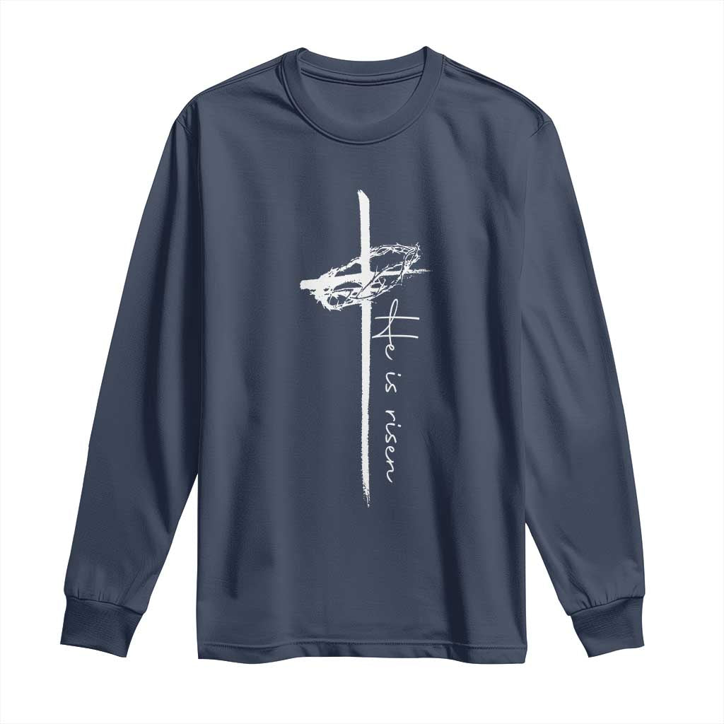 Easter Cross He Is Risen Jesus Christian Long Sleeve Shirt TS10 Navy Print Your Wear