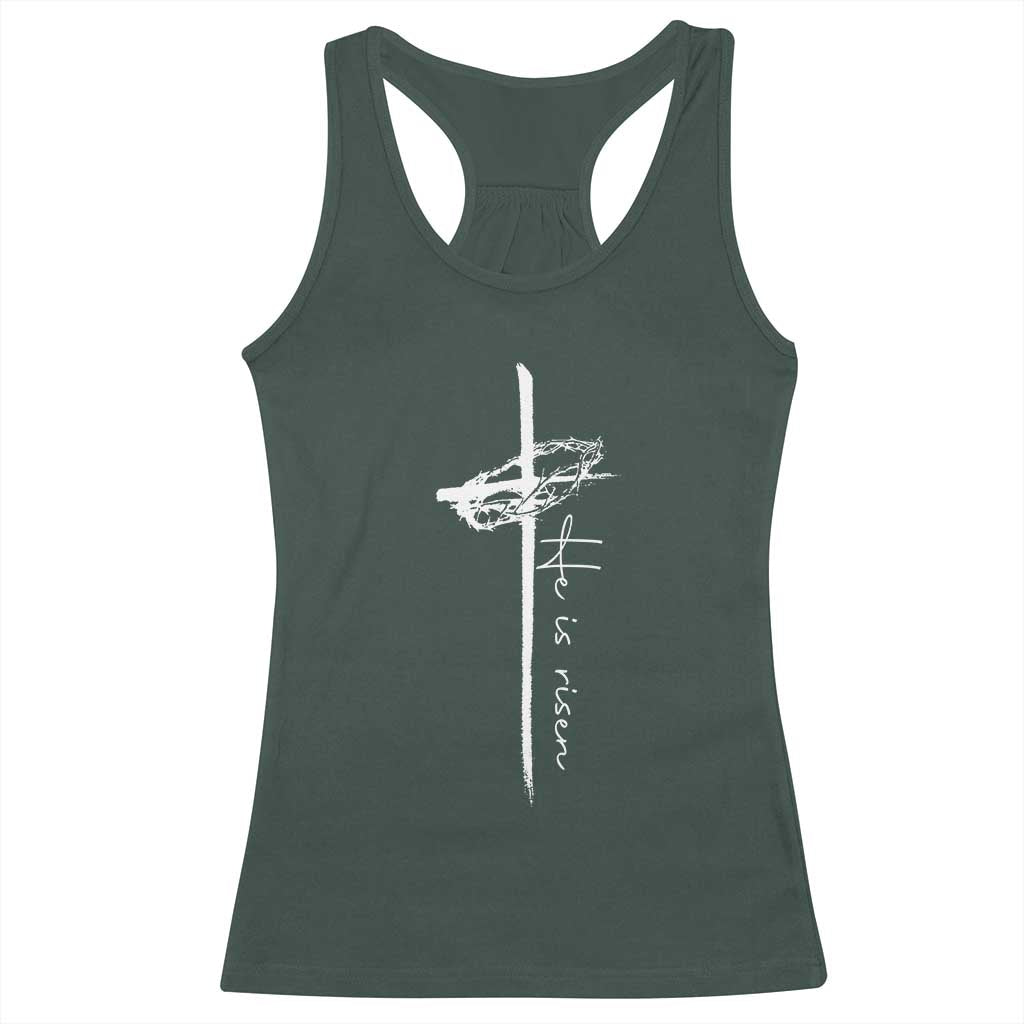 Easter Cross He Is Risen Jesus Christian Racerback Tank Top TS10 Dark Forest Green Print Your Wear