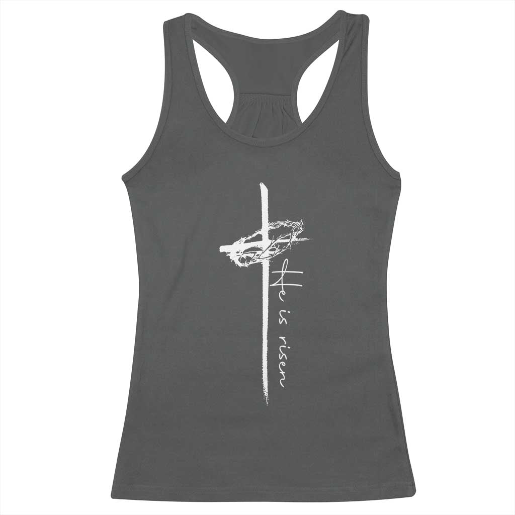 Easter Cross He Is Risen Jesus Christian Racerback Tank Top TS10 Dark Heather Print Your Wear